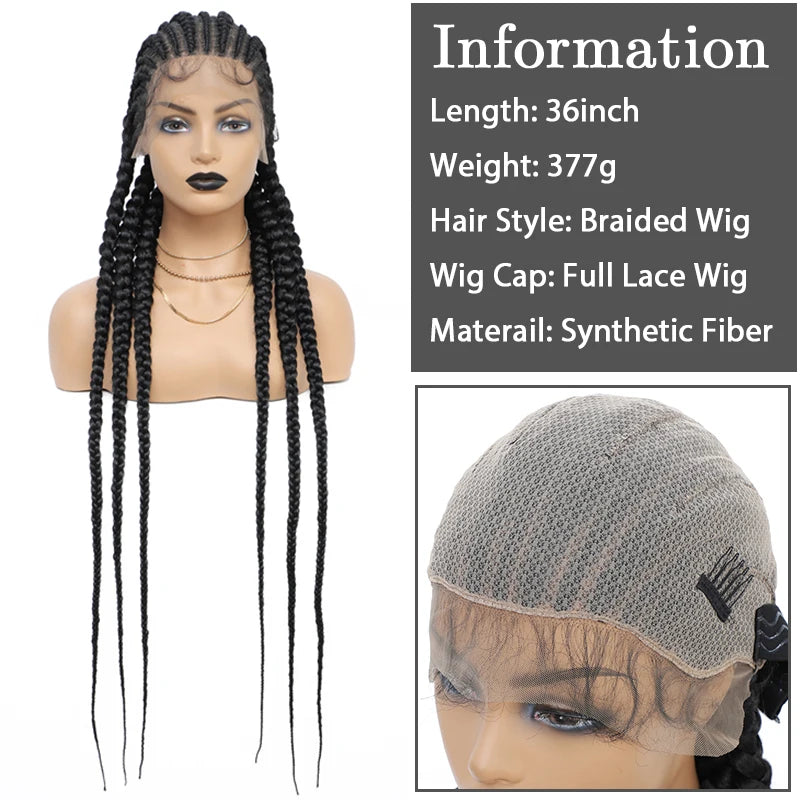 Full Lace Cornrow Braided Wigs for Women. Synthetic Wig with Baby Hair 36 Inch Long Braid Lace Frontal Wigs