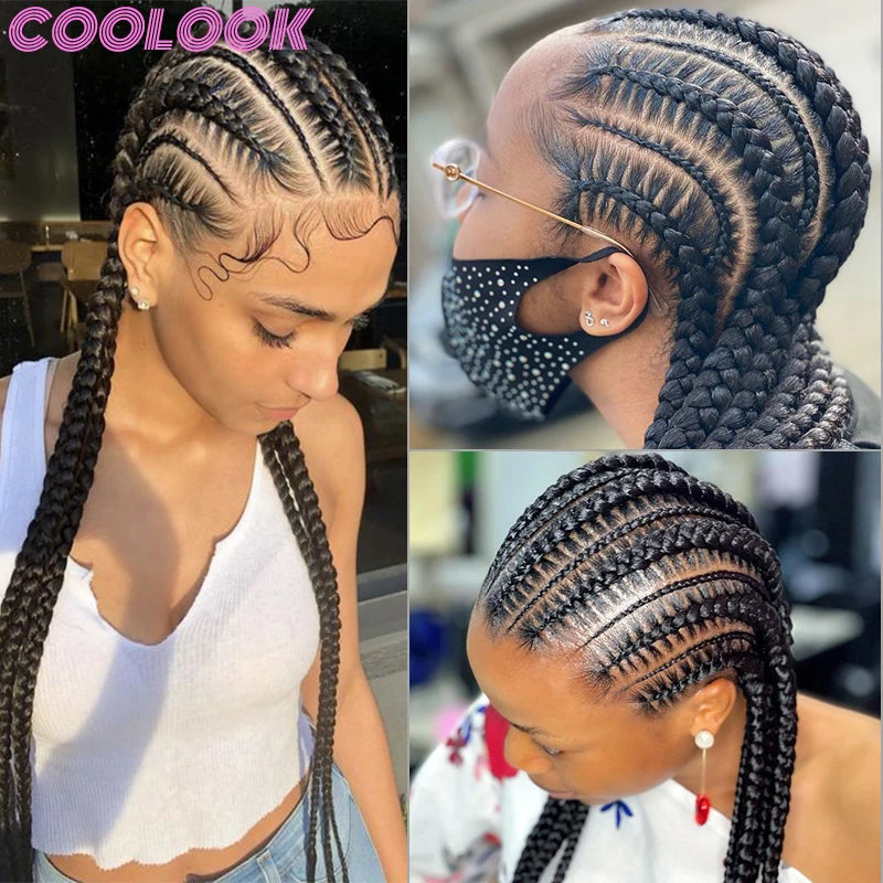 Full Lace Cornrow Braided Wigs for Women. Synthetic Wig with Baby Hair 36 Inch Long Braid Lace Frontal Wigs