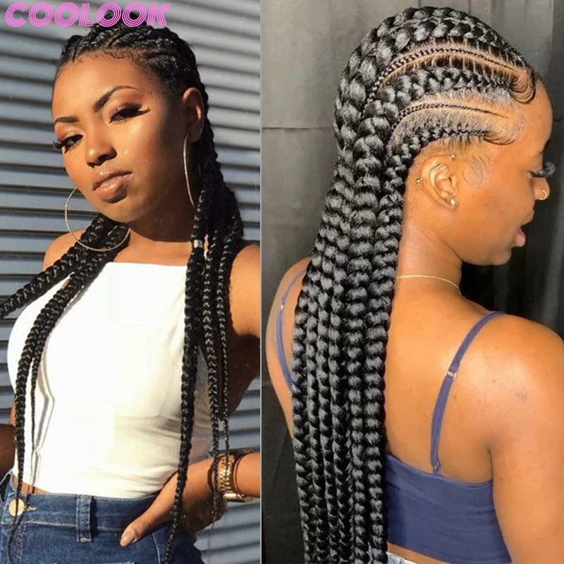 Full Lace Cornrow Braided Wigs for Women. Synthetic Wig with Baby Hair 36 Inch Long Braid Lace Frontal Wigs