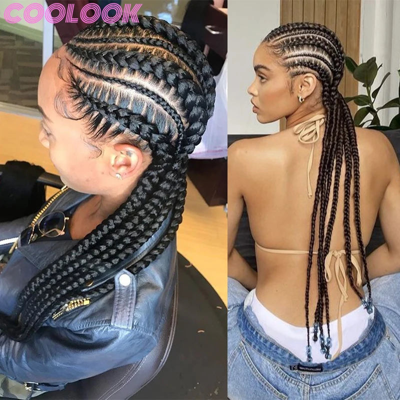 Full Lace Cornrow Braided Wigs for Women. Synthetic Wig with Baby Hair 36 Inch Long Braid Lace Frontal Wigs