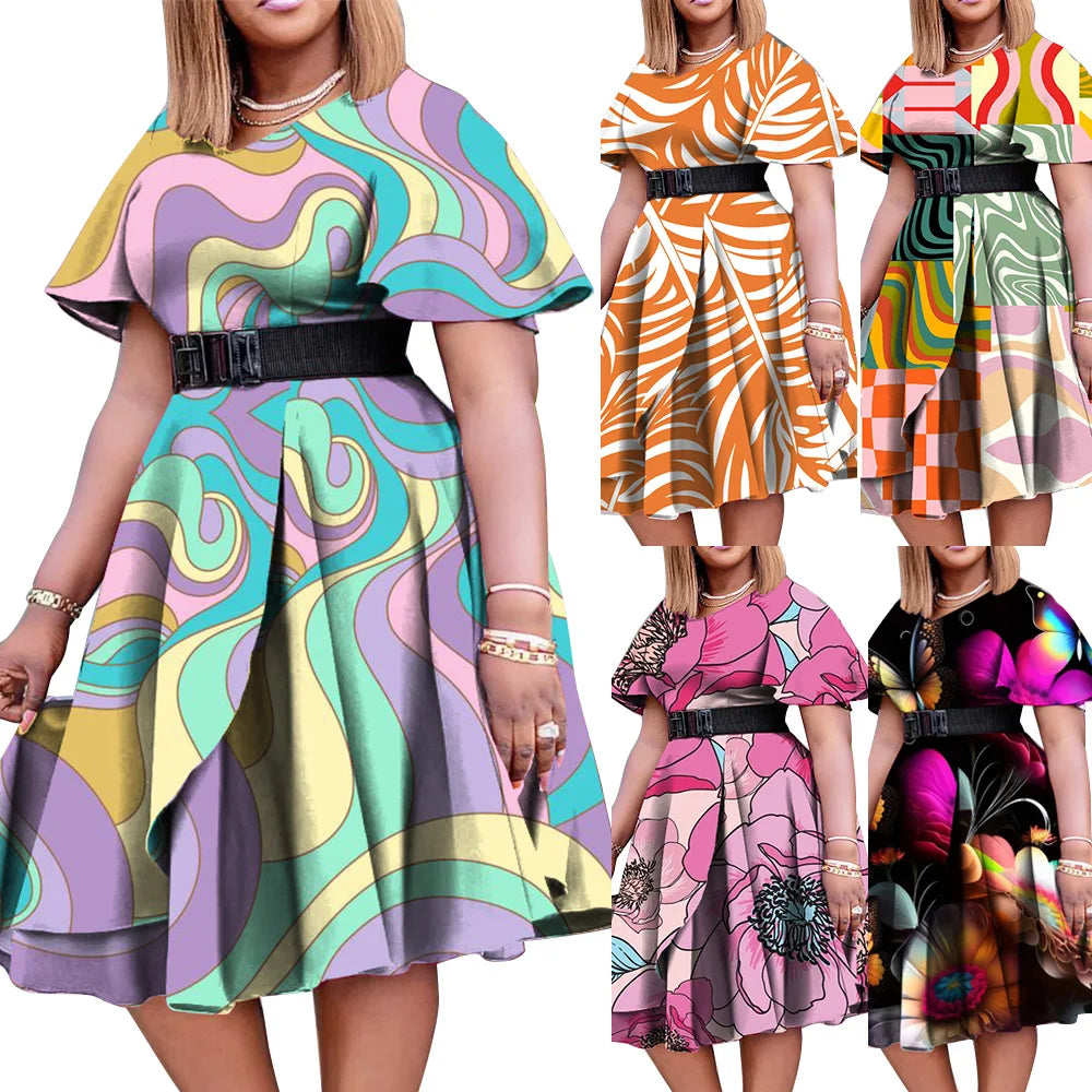 Spring/summer 2024 new African women's temperament commuter slim plus size dress women's printed church dress XL-5XL